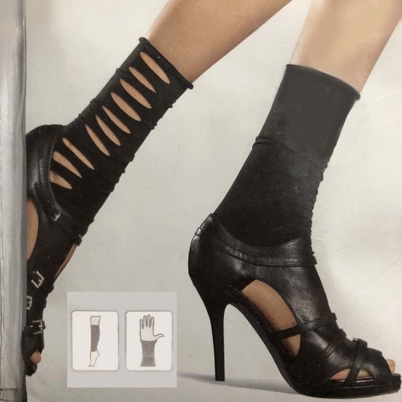 Hudson Fashion Ripped Black Cuffs for Arms or Legs Matte Opaque Women One Size - Picture 1 of 6